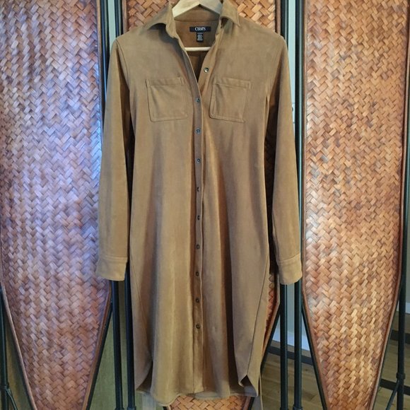 Soft Weighty Faux Suede Equestrian Button Down Dress - Picture 8 of 16